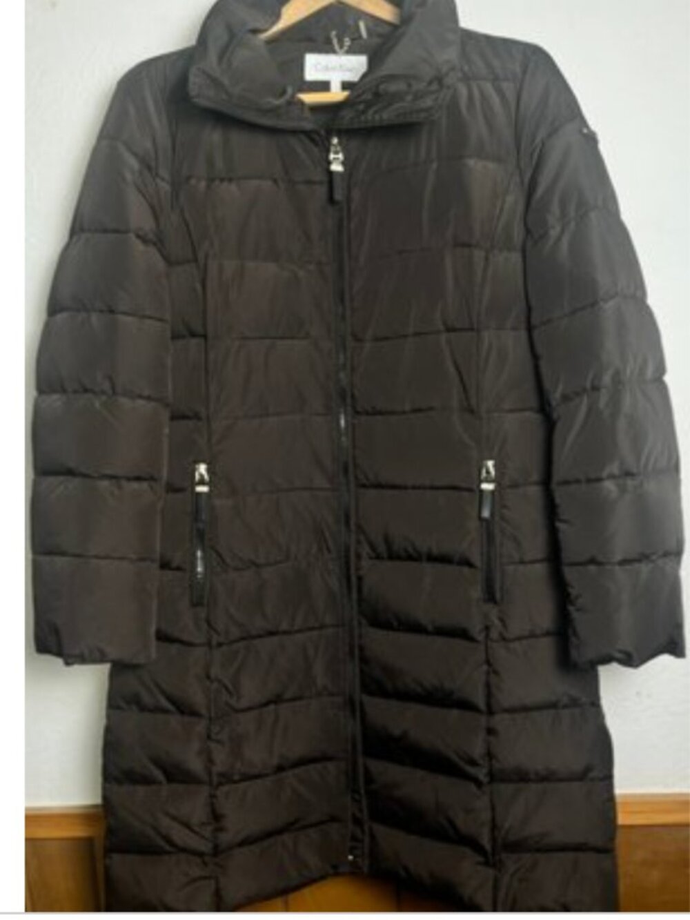 Calvin Klein Womenโs Chocolate Brown Long Puffer Winter Coat Size L